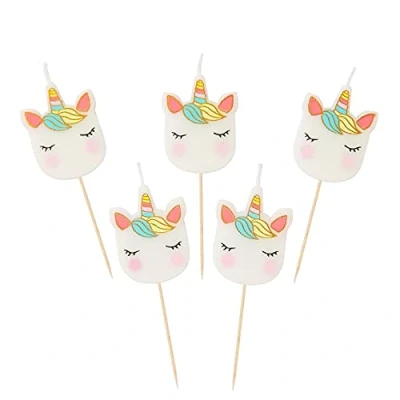 Obrázek Talking Tables 5pack Unicorn Birthday Candles Cake Topper Decorations for Boys or Girls Magical Themed Party, Paper, White