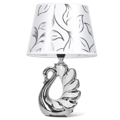 Obrázek Aigostar Keramická stolní lampa, vintage lampa s látkovým stínidlem, objímka E14, max. 40 W, moderní na noční stolek, světlo do ložnice, obývacího pokoje, kanceláře (bez žárovek)