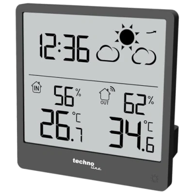 Obrázek WS9138, moderní malá statace počasí s předpovědí a tendencí počasí, vnitřní venkovní teplotou, meziprostorové osvětlení, jasný LCD displej bez rozmazání displeje