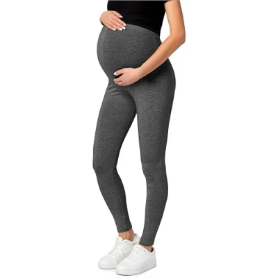 Obrázek Be Mammy Dlouhé těhotenské Legíny z bavlny pro těhotné a kalhotky s vysokým pasem měkké elastické BE20 230, Tmavá melange.