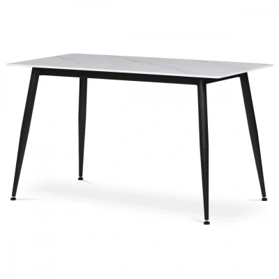 Obrázek Stůl jídelní 130x70x76 cm, deska slinutý kámen v imitaci matného mramoru, černé kovové nohy HT 403M WT