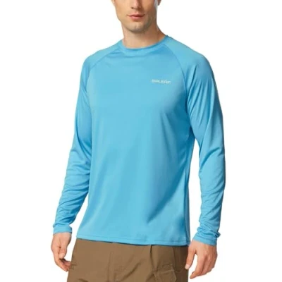 Obrázek BALEAF Pánské UV tričko s ochranou UPF 50+ Rashguard ochrana proti slunci dlouhý rukáv tričko, A modrá
