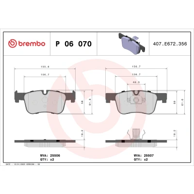 Obrázek Brembo P06070 Přední brzdové destičky, počet 4