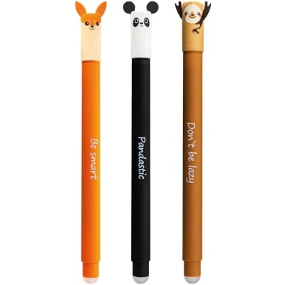 Obrázek EBERHARD FABER 599019 hladítko gumovatelné, 3 zvířecí erázy it tužky, panda, liška, lenochod, gelové pero modré 0,7 mm