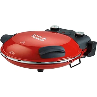 Obrázek DCG MB2300 Electric Pizza Pans. Pec na pizzu s kovovou strukturou odolné vůči teplu, průměr 30 cm, vybavená praktickým sklem pro sledování stavu propečení