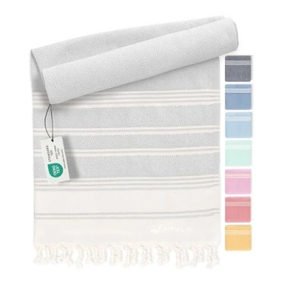 Obrázek Fit Flip Hammam ručník ze 100% recyklované bavlny udržitelný a přírodní osuška do sauny, plážová osuška, na jógu Light Grey 100 x 200 cm Diamond