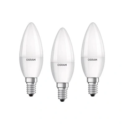 Obrázek Osram LED svítilna Classic B, Tvar svíčky s zásuvkou E14, Nestymenná, nahrazuje 40 Watt, Matná, Teplá bílá 2700 Kelvin, 3 Pack [Energetická třída A +]