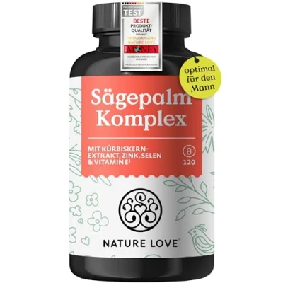 Obrázek Komplex z palmové pily 120 kapslí extrakt pily, dýňových semen, výtažek kopřivy, zinek, selen a vitamín E Saw Palmetto) s 5 % fytosterolů 2 měsíční zásoba veganské