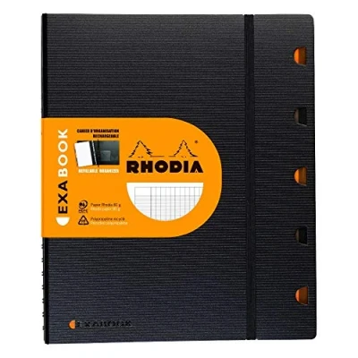 Obrázek Rhodia Poznámkový sešit 132151C (Exabook s rejstříkem a vnitřní kapsou, pravítkem, DIN A4+, 80 listů, francouzská linie), 1 kus, černý