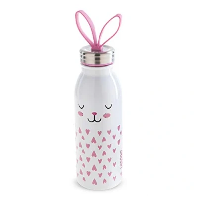 Obrázek Aladdin Zoo Thermavac Trinkflasche Edelstahl Kinder 0.43L Bunny Thermosflasche Hält 7 Stunden Kalt Auslaufsicher Weiche Fingertrageschlaufe aus Silikon Wasserflasche BPA Frei