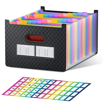 Obrázek ThinkTex 26 kapes Expanding File Folder, Upright &amp; Open Top, A Z barevný rejstřík, větší kapacita pořadače na akordy, Leraar Benodigdheden