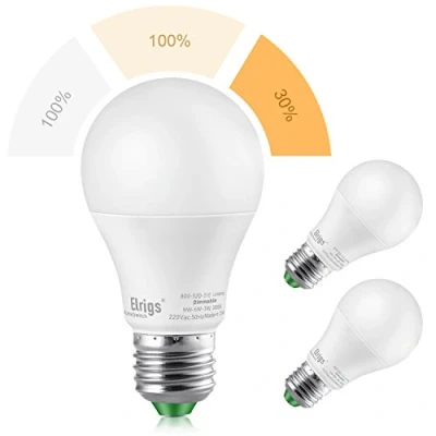Obrázek Elrigs E27 LED lampa, stmívání bez stmívače, 3 v 1 žárovka, 9 W (6000 K) (3000 (2700 K), změna scény, nahrazuje 60W 25W, 800/800/210 lumenů, 2 ks