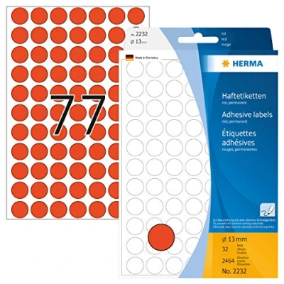 Obrázek Víceúčelové etikety od Herma, Ø 13 mm, kulaté, papírové, matné, červená
