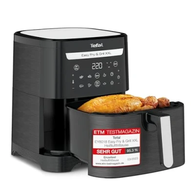 Obrázek Tefal horkovzdušná fritéza EY8018 Easy Fry &amp; Grill XXL 2 v 1 a gril vložka Flexcook pro pokrmy současně zdravá bez oleje energeticky úsporná 8 programů