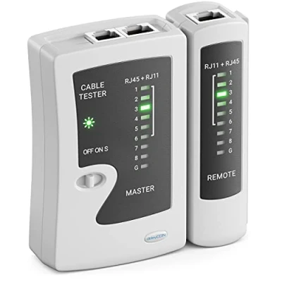 Obrázek deleyCON Síť kabelů Tester RJ11 RJ12 RJ45 ISDN LAN síťový Kabel patch CAT6 CAT7 CAT8 vedení Kabelová zkoušečka šedá