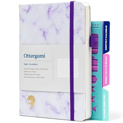 Obrázek Ottergami Bullet Journal zápisník puntíkovaný, kvalitní, silný papír s gramáží 150 g/m², Classic A5 Dotted Bulletjournal, předtištěné body a další šablony
