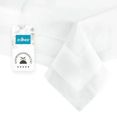 Obrázek Bílé damaškové stolní prádlo ZOLLNER® z tkaniny two ply s ušlechtilým atlasovým proužkem, k dostání v dalších velikostech, přímo od výrobce hotelového prádla, série „Rialto“