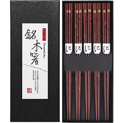 Obrázek HuaLan Japanische Natural Holz Essstäbchen Set wiederverwendbar Classic Style 5 Paar Geschenk jujube wood