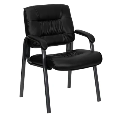 Obrázek Flash Furniture Haeger Beistellstuhl/Chefsessel aus Leder, mit titangrauem pulverbeschichtetem Gestell, Schwarz