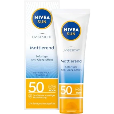 Obrázek NIVEA Sluneční krém na obličej Sun UV proti slunci LSF 50 (50 ml), nemastný opalovací obličej, okamžitě účinné mléko s lehkou texturou
