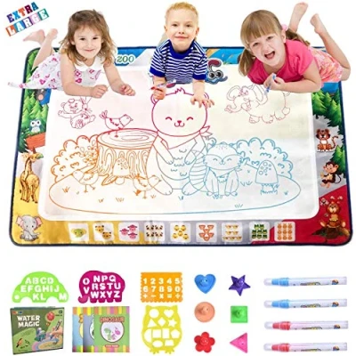 Obrázek MOONTOY Rohožka na vodu zvířátka 120 x 80 cm, vodní Doodle matná dárek, dívčí malířská rohož s vodním perem Magic hračka od 2 let malování výuková dárek 1 3 4 roky dívka chlapec