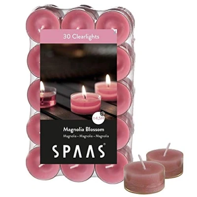Obrázek Spaas Pack bougies Godets transparentes parfumées Fleur de 30 Duftenden Clearlights, Teelichter mit durchsichtigem Halter, ± 4,5 Stunden Magnolia Blossom, Zartrosa, D 38 mm x H 19
