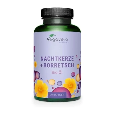 Obrázek bio pupalkový olej kapsle srovnávací vítěz 2024* s boretkovým olejem lisovaný za studena PREMIUM UM: suroviny žádná želatina 13,5% GLA (Omega 6) laboratorně testováno německá