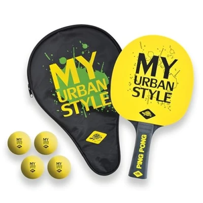 Obrázek Schildkröt Dárková sada na stolní tenis My Urban Style, 1 pálka tenis, 4 míčky pouzder raketu, černá žlutá, jedna velikost