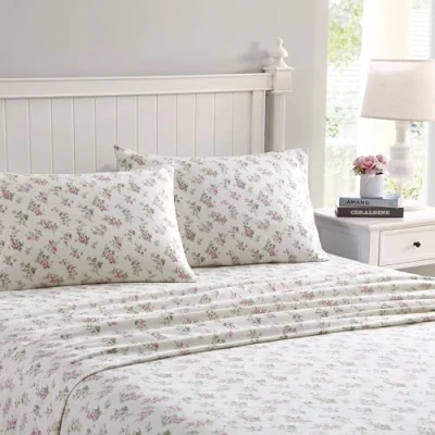 Obrázek Laura Ashley Sheets Baumwollflanell Bettwäsche Set, Baumwolle, Audrey Pink/Creme, Volle Größe, 4