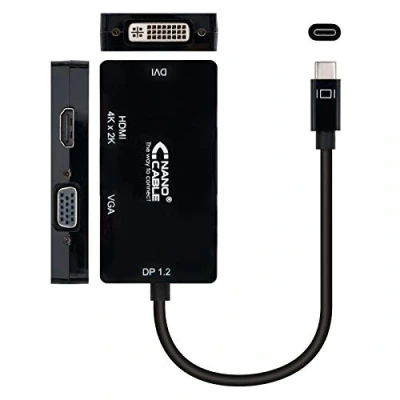 Obrázek Nanocable 10.16.4301 BK USB C zu VGA/DVI/HDMI Konverter, 3in1, schwarz