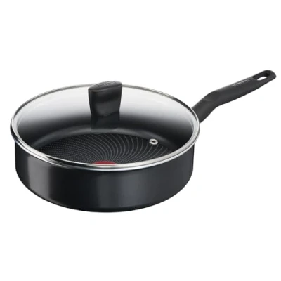 Obrázek Tefal Pánev C26732 Start&#039;Easy s dekou 24 cm hliník nepřilnavá povrchová úprava z titanu technologie Thermo Signal Termo Fúzní dno pro všechny typy sporáků včetně indukce černá