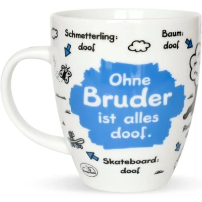 Obrázek Sheepworld Hrnek Ohne Bruder ist alles doof Porcelán, 45 cl na kávu a čaj, šálek s textem 45140