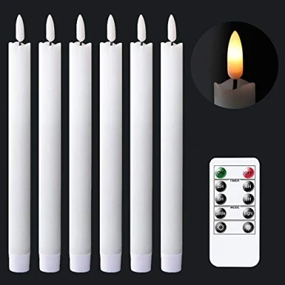 Obrázek Eldnacele LED svíčky s funkcí časovače, plápolavý plamen z pravého vosku dálkovým ovládáním, tyčové bílé 6 kusů (2 x 25 cm) pro vánoční dekorace, dekorace do pokoje, na svatbu a