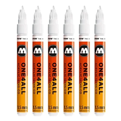 Obrázek Molotow One4All 127HS CO akrylový popisovač (tloušťka linky 1,5 mm, vysoce krycí a permanentní, odolný proti UV záření, pro téměř všechny podklady) 6 kusů barva 160 signální bílá