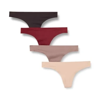 Obrázek Amazon Essentials Damen Nahtlose Stringunterwäsche aus Gebondetem Stretch, 4er Pack, Beige/Braun/Burgunderrot/Taupe, 44