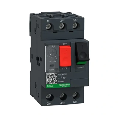 Obrázek Schneider Electric GV2ME07 Motorschutzschalter, 3p, 1,6 2,5A, Tasterbetätigung, Schraubanschluss 45 x 89 78.2 mm 1.6 2.5A