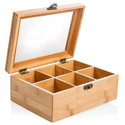 Obrázek wenco Prémiový čajový box se 6 přihrádkami, 21,7 x 16 9 cm, bambus, světle hnědá