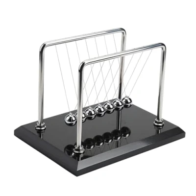 Obrázek CERROPI Newton Cradle Kyvadlo kvalitní s kuličkovým perem nekonečné se 7 kugly Klasická kulička Fyzika dekorace pro psací stůl mramorový podstavec 25 cm doba švihu