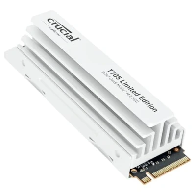 Obrázek Crucial T705 2TB SSD PCIe Gen5 NVMe M.2, limitovaná edice, interní s bílým prémiovým chladičem, až 14 500 MB/s, Microsoft DirectStorage, 4.0 zpětně kompatibilní CT2000T705SSD5A
