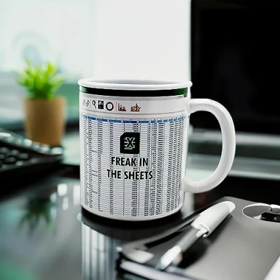 Obrázek Mad Monkey Šálek Freak in the Sheets šálek na kávu Excel pro fanoušky tabulky, bílý, zelený
