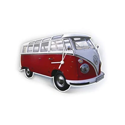 Obrázek BRISA VW Collection Volkswagen nástěnný dílna hodiny s ukazatelem času Clock v designu T1 Bus (Classic Bus/červená)