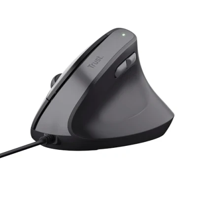Obrázek Trust Yuno Vertikální myš, ergonomická myš pro praváky, prevence proti rameni myši/tenisovému (RSI syndrom), 60 % recyklovaný plast, PC s kabelem, počítač, laptop, Mac černá