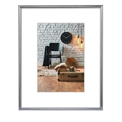 Obrázek Hama Bilderrahmen „Sevilla“, 40x50cm (Kunststoffrahmen, Fotorahmen, Hochformat, Querformat, zum Hängen, Hängevorrichtung, mit Passepartout, bruchsicher, Bildformat 28 x 35 cm, Polystyrol) Silber matt