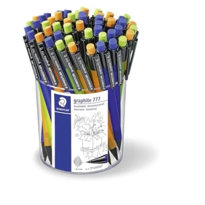 Obrázek STAEDTLER 777 07KP50 tlaková tužka grafitová s B náplní, průměr náplně 0,7 mm, 3 barvy holeně (modrá/oranžová/zelená), 50 kusů v balení kuřeček