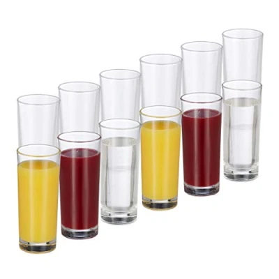 Obrázek Relaxdays 12dílná sada sklenic na nápoje, koktejly, šťávu, vodu, 300 ml, válcovité, vhodné do myčky nádobí, průhledné