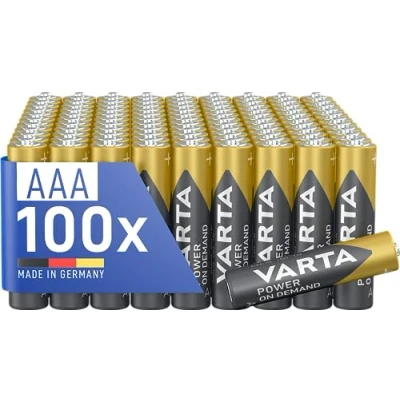 Obrázek VARTA Baterie AAA, 100 kusů, Power on Demand, alkalické, 1,5 V, náhradní balení v ekologickém obalu, ideální pro počítačové příslušenství, přístroje Smart Home, Made in Germany [exkluzivně obchodě