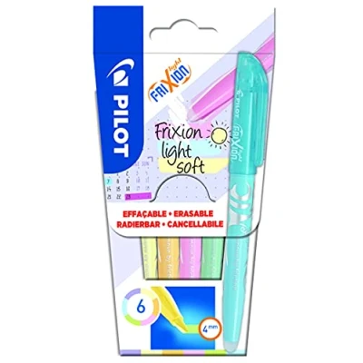 Obrázek PILOT FriXion Light Soft, gumovatelný zvýrazňovač, 6dílná sada (pastelově růžová, žlutá, fialová, modrá, oranžová, zelená), 1 kus (balení 6 ks)