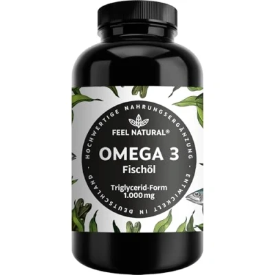 Obrázek Omega 3 kapsle 365 kusů 1000 mg rybího oleje v každé kapsli s EPA a DHA esenciální mastné kyseliny roční zásobě vysoké dávky z udržitelného rybolovu, bez zbytečných