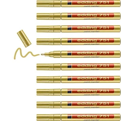 Obrázek edding 751 Lackmarker gold 10 Rundspitze 1 2 mm Lackstift für Glas, Stein, Holz, Kunststoff und Papier wasserfest, stark deckend