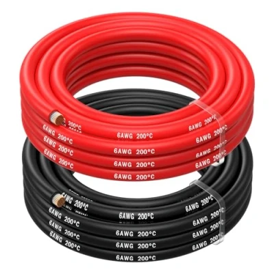 Obrázek MMOBIEL 6 AWG silikonový kabel pro elektroniku gauge (13,3 mm²) Pocínovaný měděný 2 oddělené kabely červený a černý Každý 2,5 m / 8,2 ft chladničky, klimatizace, autobaterie, svářecí